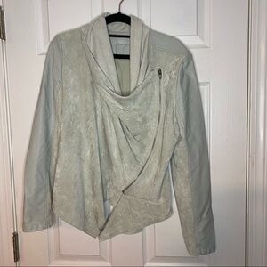 BLANK NYC gray faux leather drape front asymmetrical zip moto jacket Size small